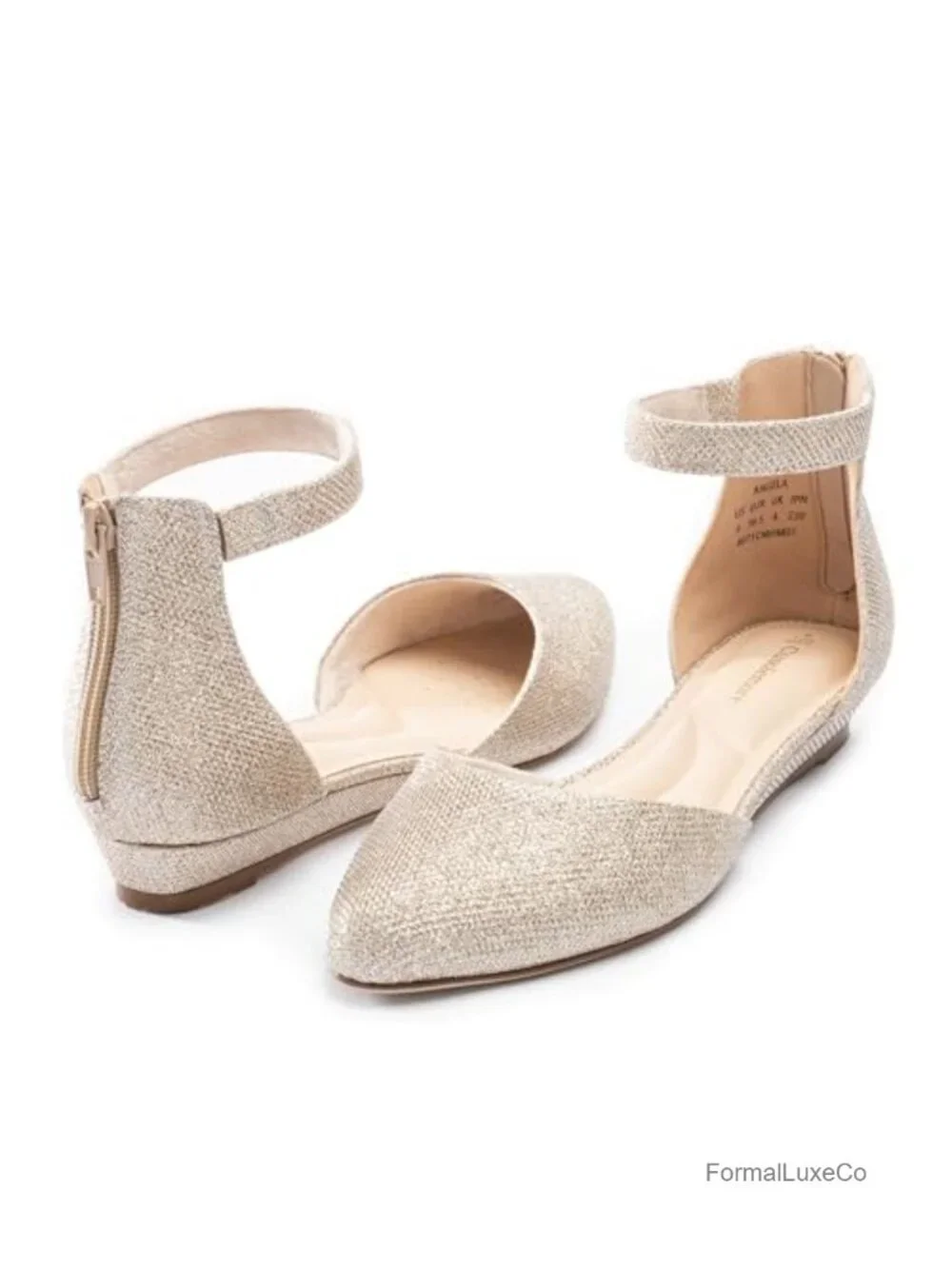 Women's Pointed Toe Flats with Ankle Strap, Low Wedge Heel, Comfortable Dress